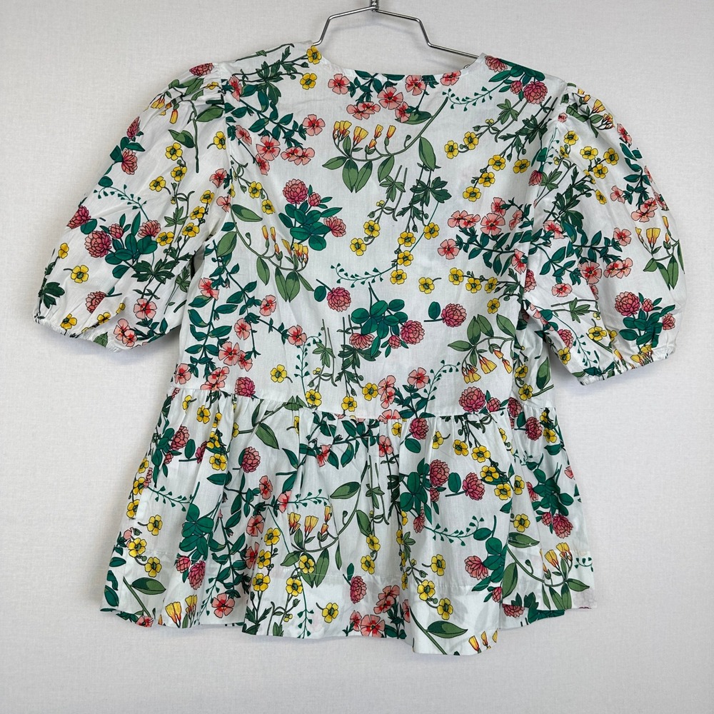 Nautica Jeans Floral Peplum Blouse‎ White Puff Sleeve Women's XS - Picture 3 of 14
